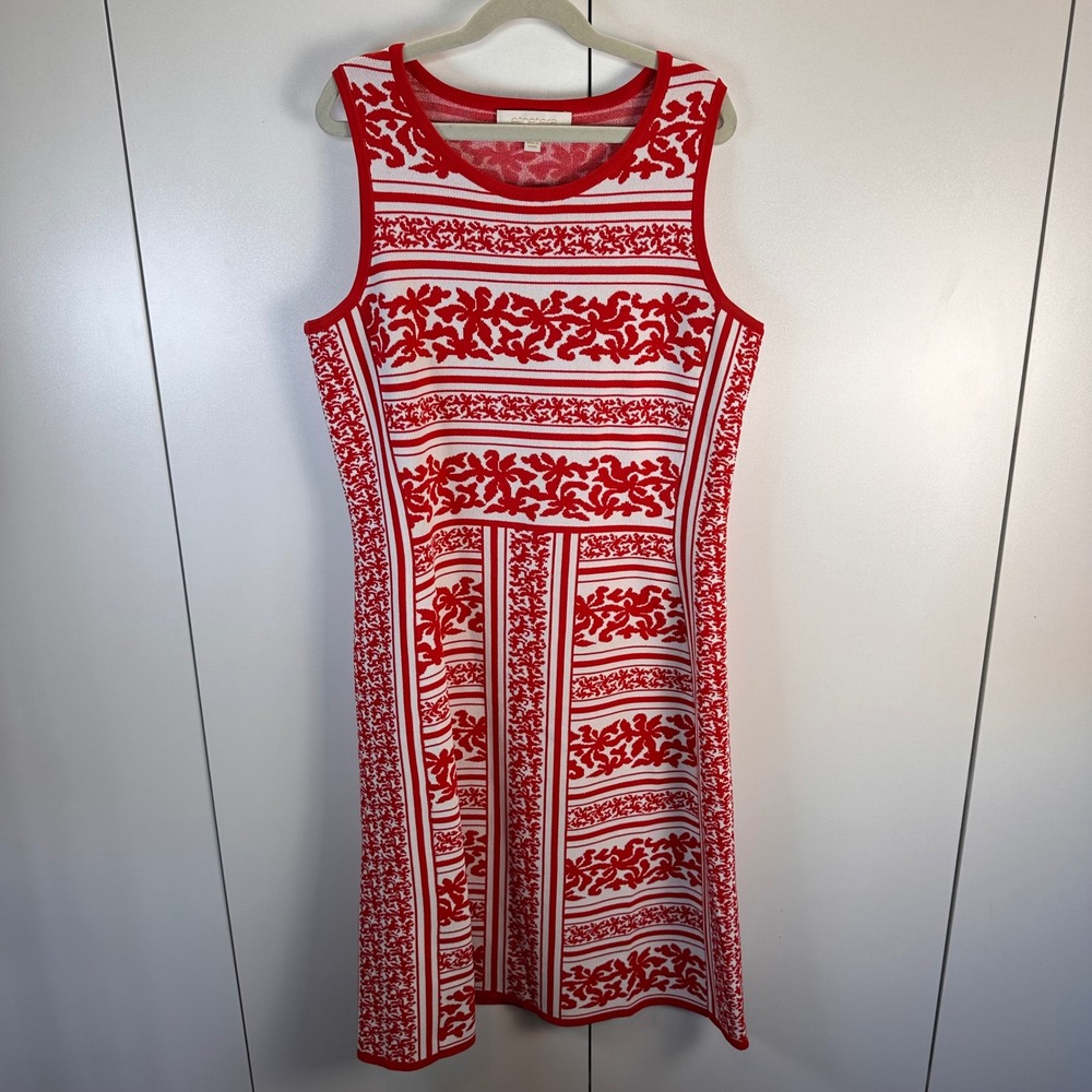 Etcetera‎ Womens Sm Knit Dress Red White Floral Mod Retro Statement